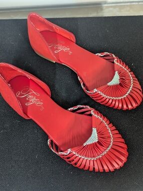 Fergie Red Braided D'Orsay Flats with Silver Accent
